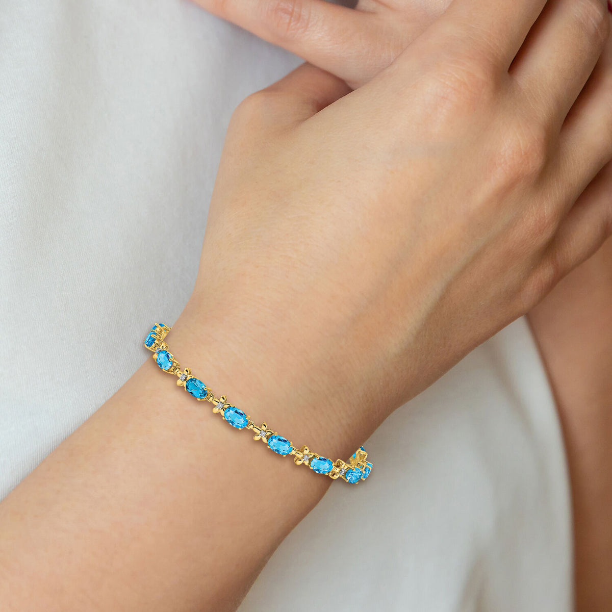 14k Floral Diamond and Blue Topaz Bracelet-BM4495-BT-010-YA