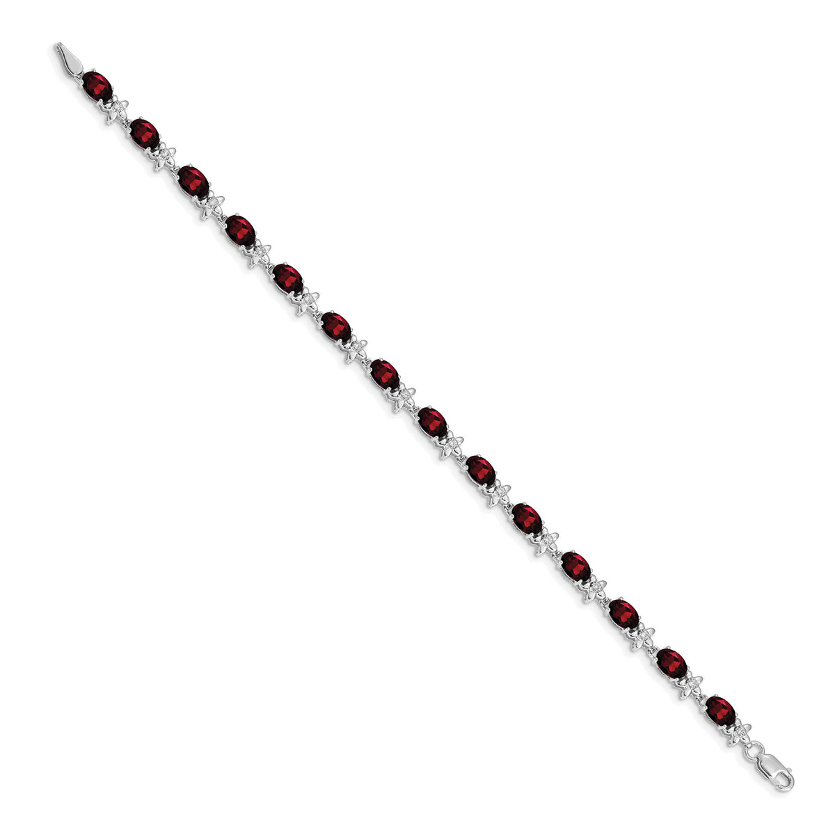 14k White Gold Floral Diamond and Garnet Bracelet-BM4495-GA-010-WA