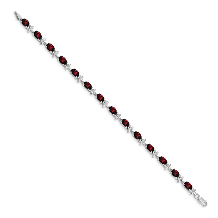 14k White Gold Floral Diamond and Garnet Bracelet-BM4495-GA-010-WA