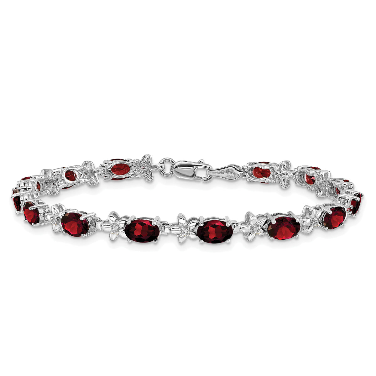 14k White Gold Floral Diamond and Garnet Bracelet-BM4495-GA-010-WA