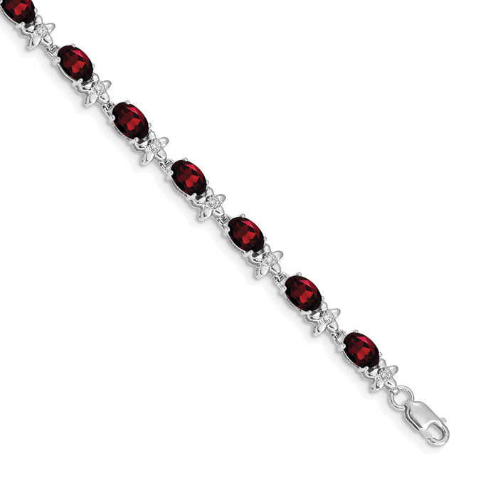 14k White Gold Floral Diamond and Garnet Bracelet-BM4495-GA-010-WA