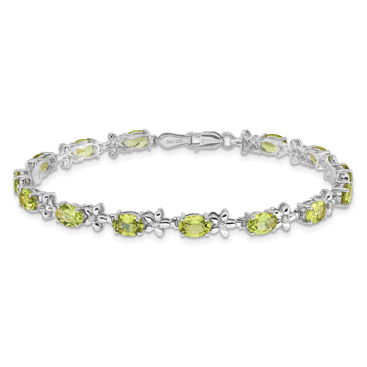 14k White Gold Floral Diamond and Peridot Bracelet-BM4495-PE-010-WA