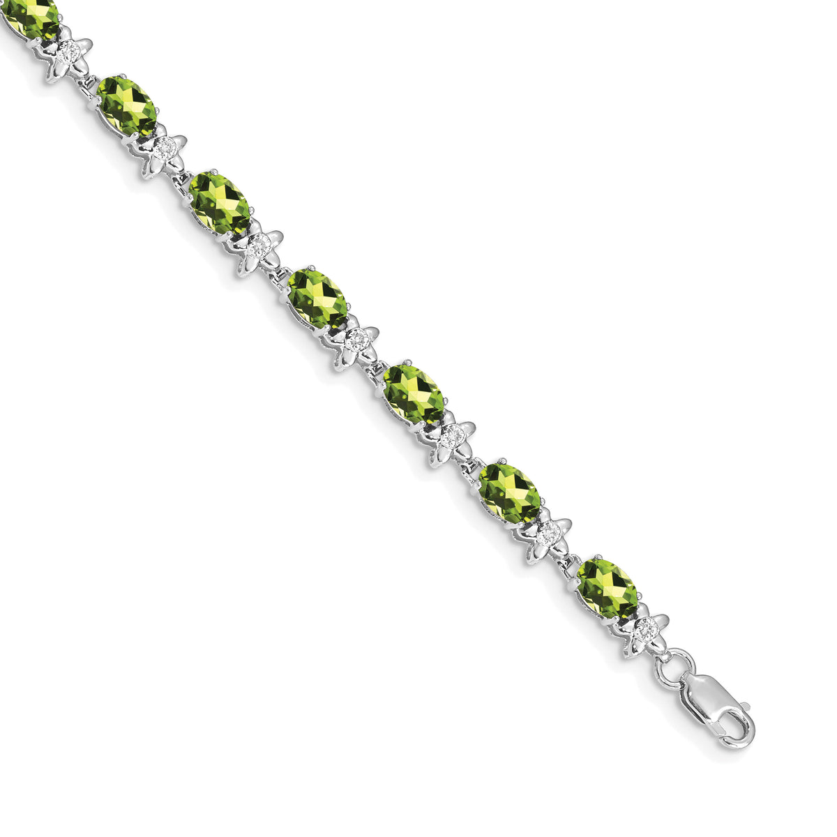 14k White Gold Floral Diamond and Peridot Bracelet-BM4495-PE-010-WA