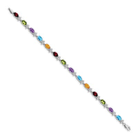 14k White Gold Rainbow Floral Gemstone and Diamond Bracelet-BM4495-RB-010-WA