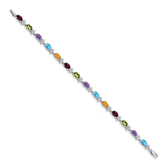 14k White Gold Rainbow Floral Gemstone and Diamond Bracelet-BM4495-RB-010-WA