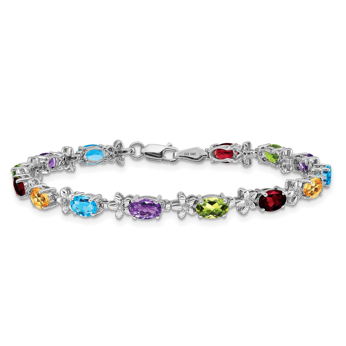 14k White Gold Rainbow Floral Gemstone and Diamond Bracelet-BM4495-RB-010-WA