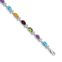 14k White Gold Rainbow Floral Gemstone and Diamond Bracelet-BM4495-RB-010-WA