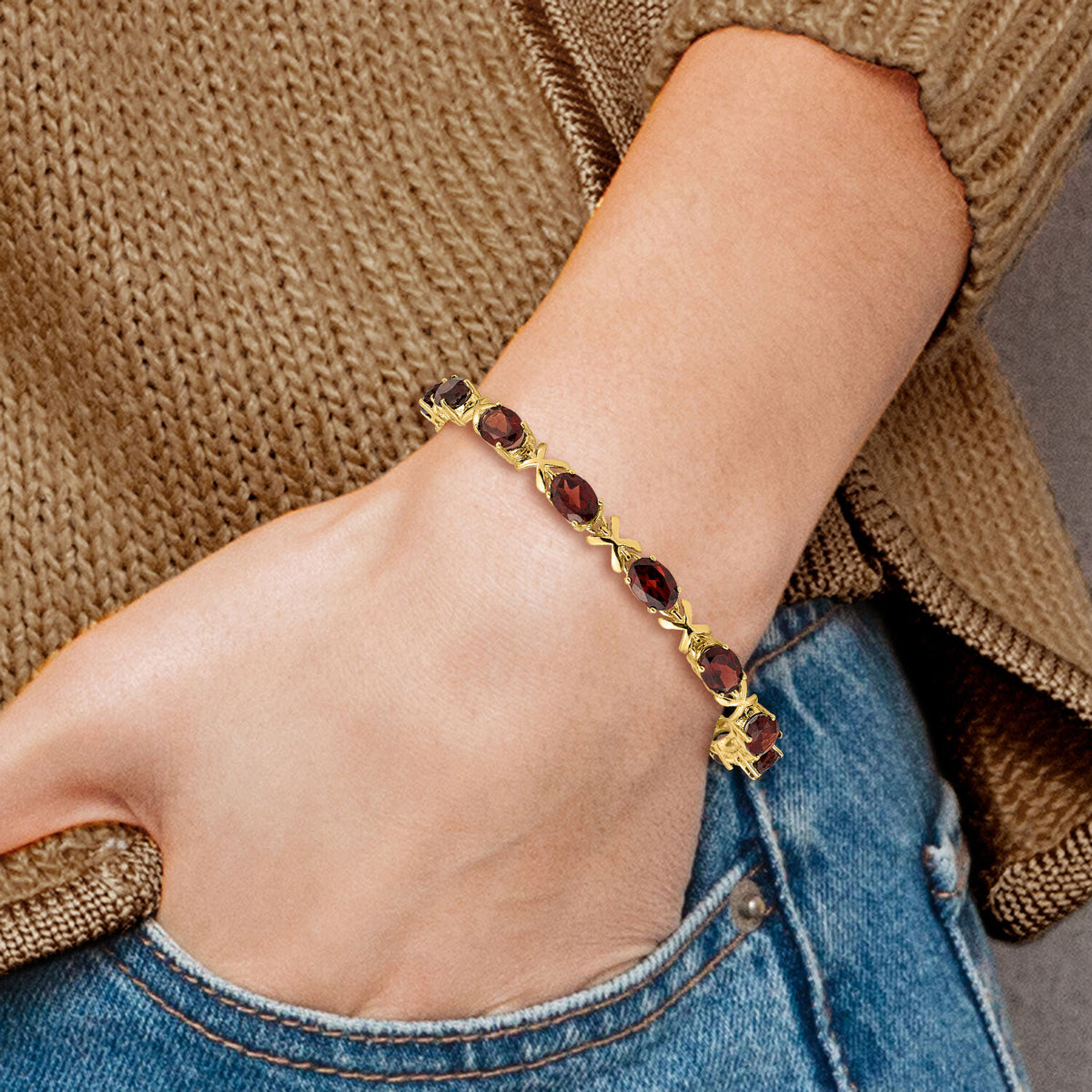 14k 7x5mm Oval Garnet Bracelet-BM4499-GA-Y