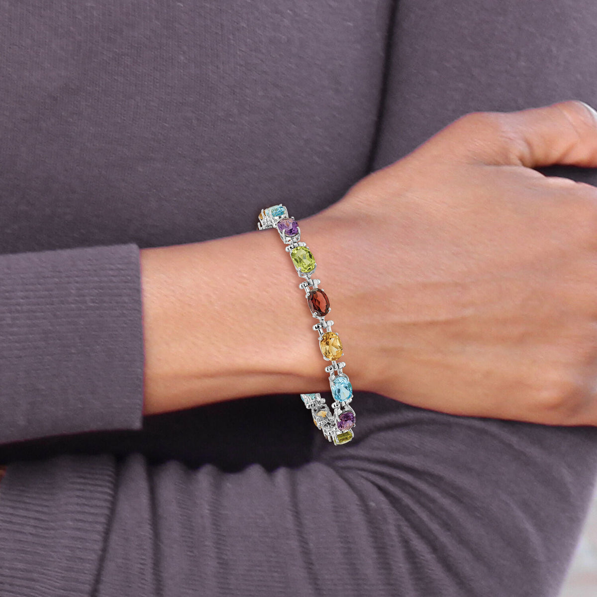 14k White Gold Rainbow Gemstone Bracelet-BM4501-RB-W