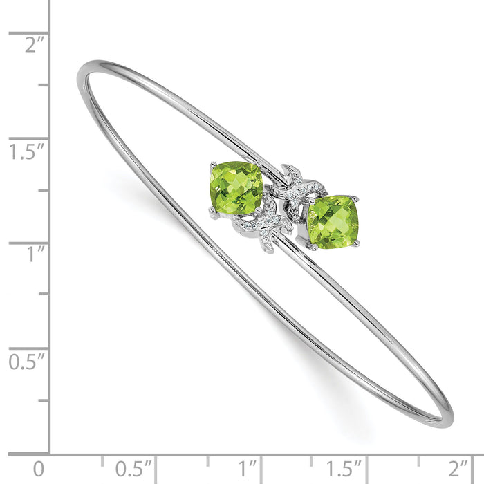 14k White Gold .03ct Diamond and Peridot Flexible Bangle-BM4503-PE-003-WA
