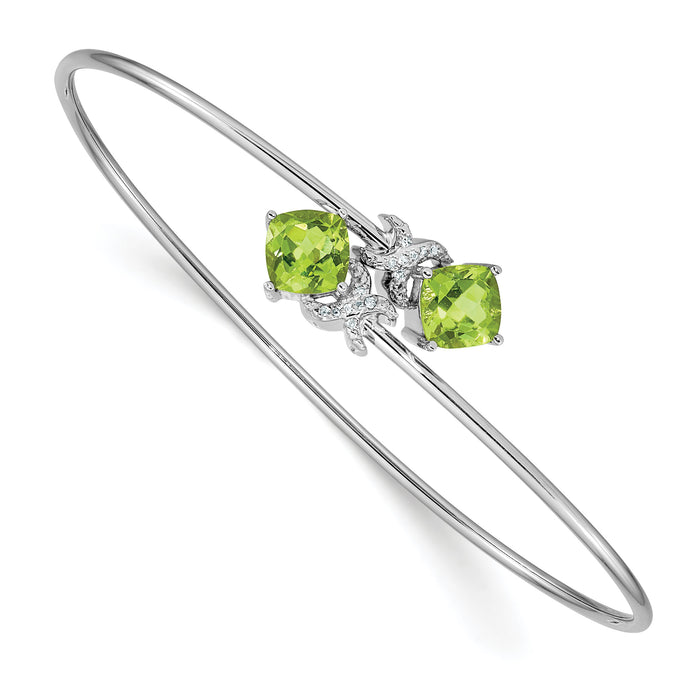 14k White Gold .03ct Diamond and Peridot Flexible Bangle-BM4503-PE-003-WA
