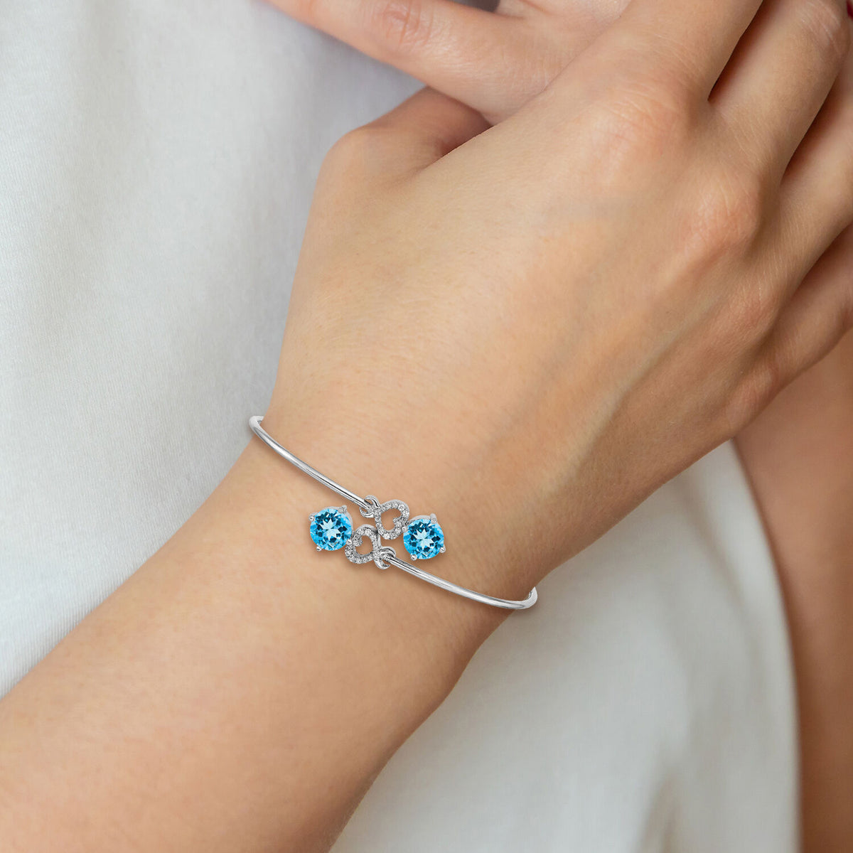 14k White Gold Blue Topaz and Diamond Flexible Bangle-BM4504-BT-013-WA