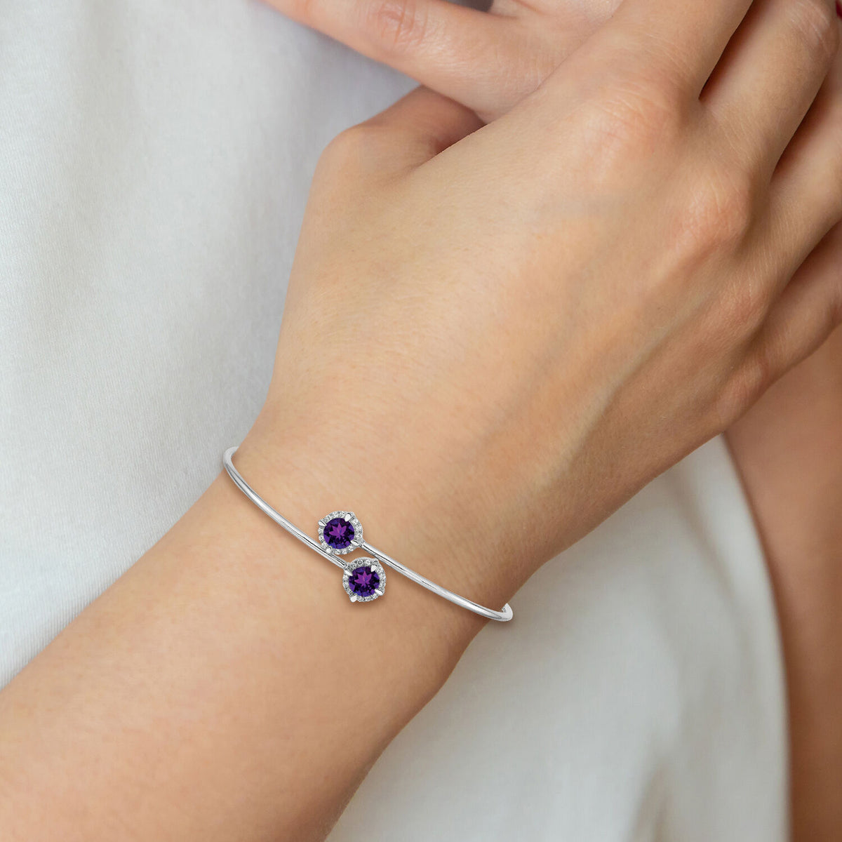 14k White Gold Amethyst and Diamond Flexible Bangle-BM4506-AM-012-WA