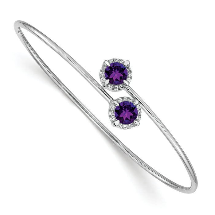 14k White Gold Amethyst and Diamond Flexible Bangle-BM4506-AM-012-WA