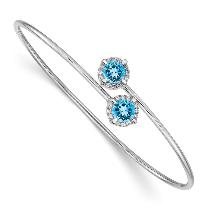 14k White Gold Blue Topaz and Diamond Flexible Bangle-BM4506-BT-012-WA