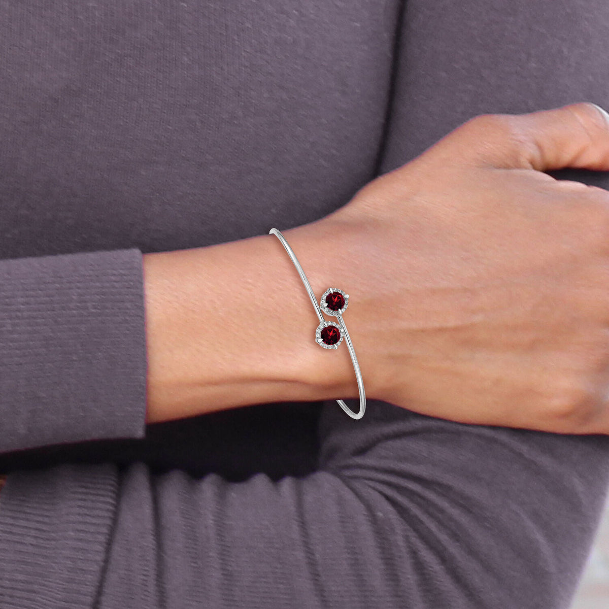 14k White Gold Garnet and Diamond Flexible Bangle-BM4506-GA-012-WA