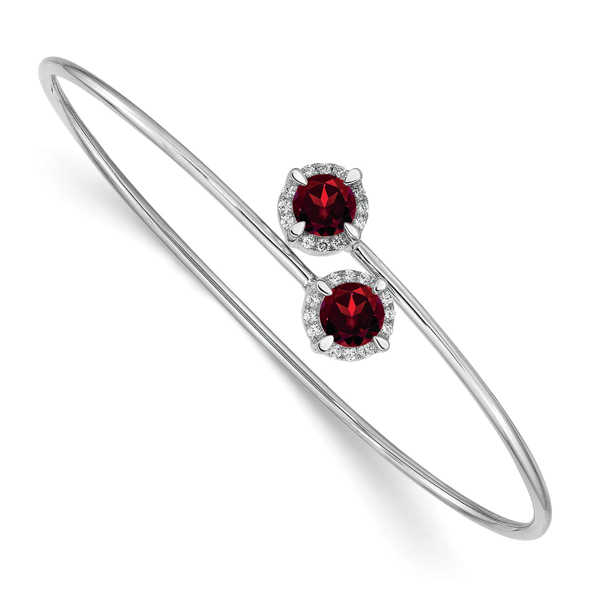 14k White Gold Garnet and Diamond Flexible Bangle-BM4506-GA-012-WA