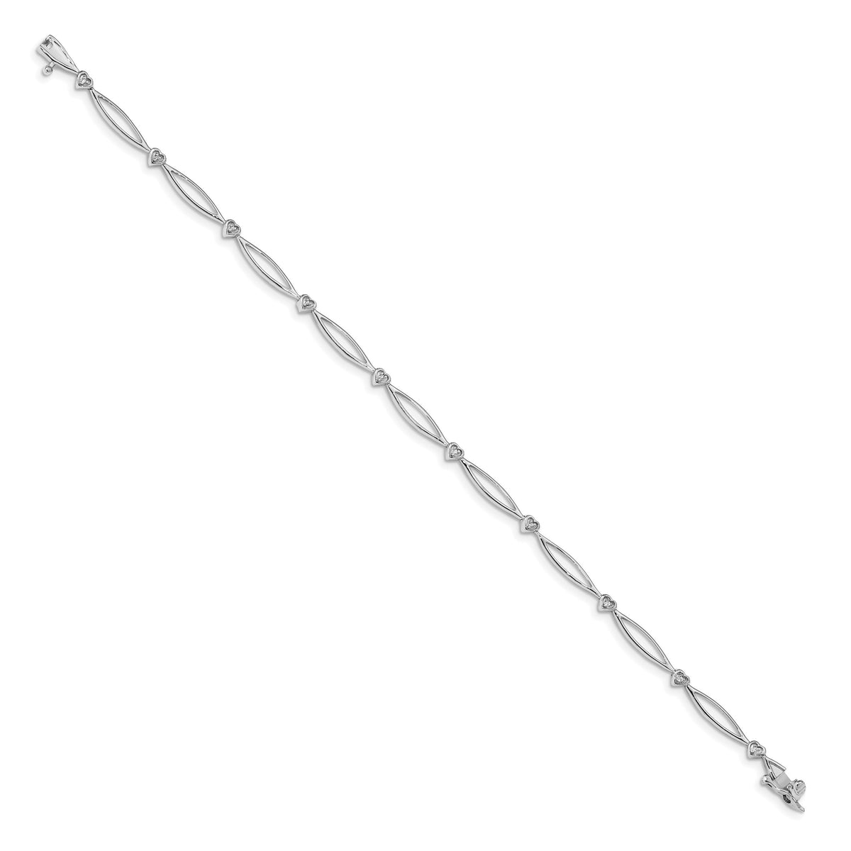14k White Gold Diamond 7.25in Heart and Oval Link Bracelet-BM4604-003-WA