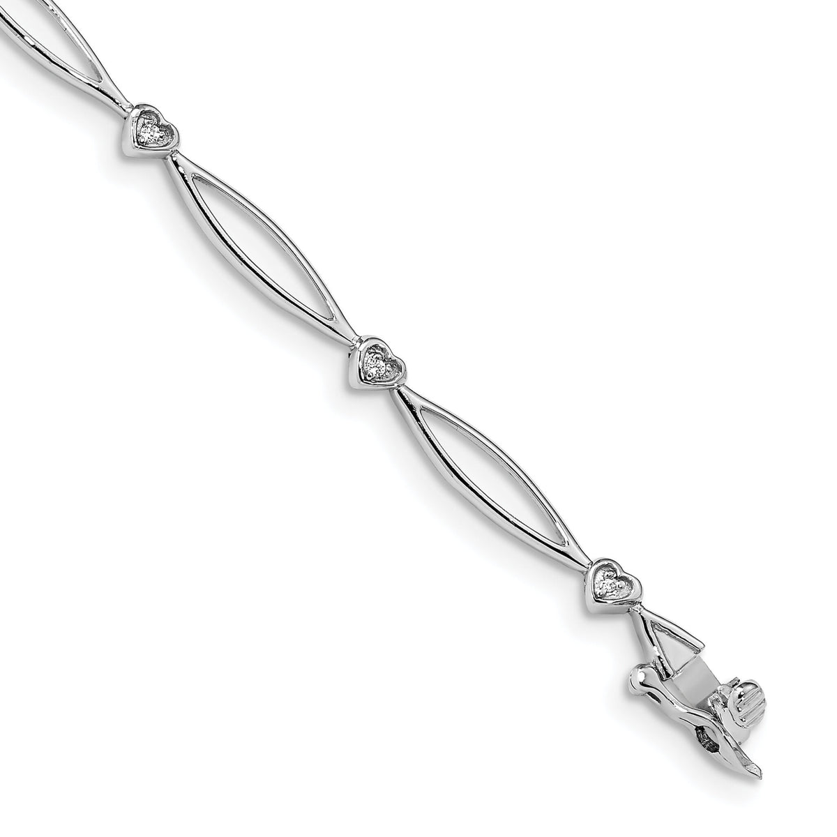 14k White Gold Diamond 7.25in Heart and Oval Link Bracelet-BM4604-003-WA