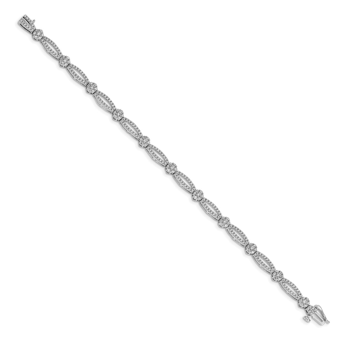 14k White Gold Diamond Flower Link Bracelet-BM4626-200-WA