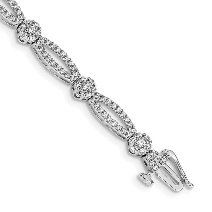 14k White Gold Diamond Flower Link Bracelet-BM4626-200-WA