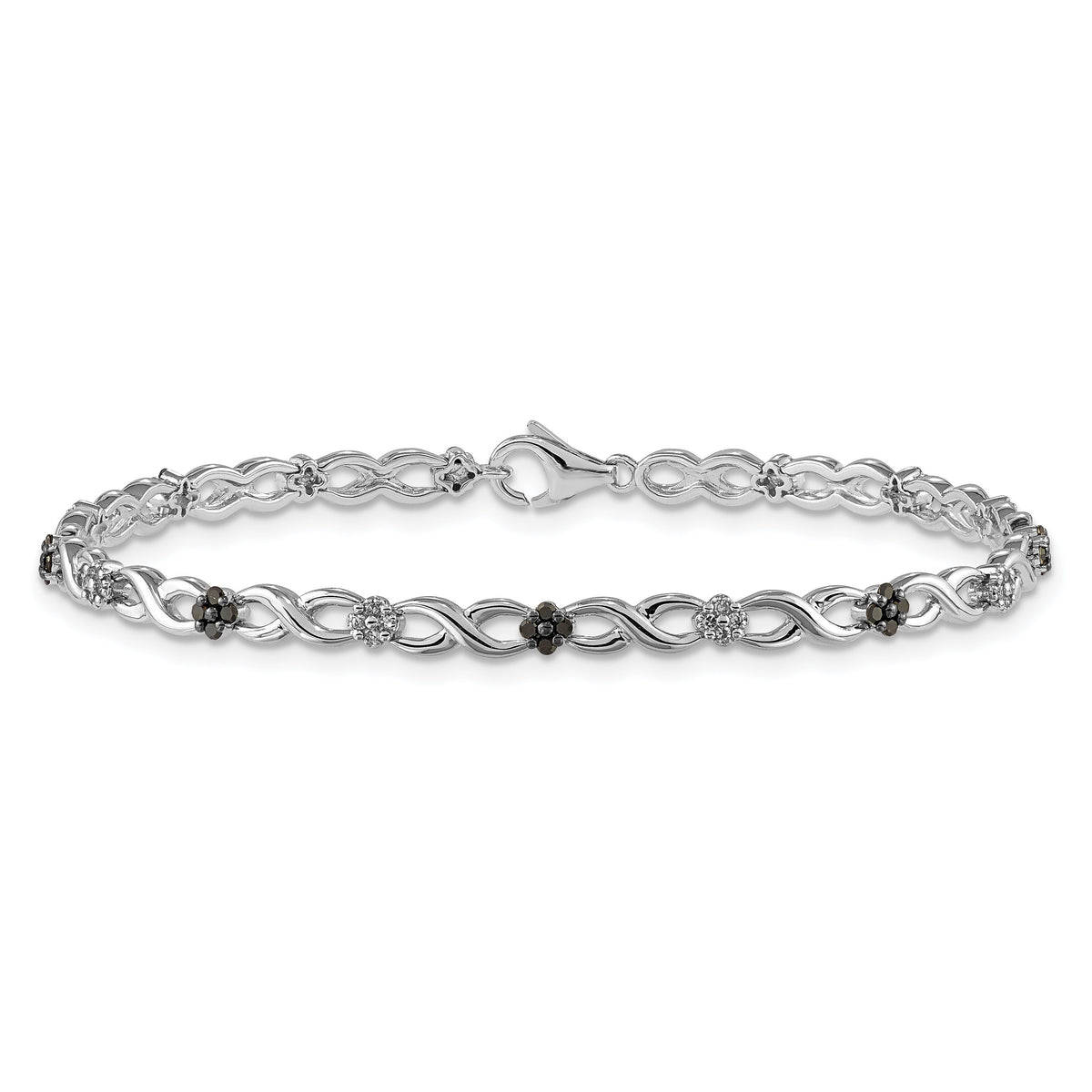 14k White Gold White and Black Diamond Flower Infinity Bracelet-BM4628-050-WA