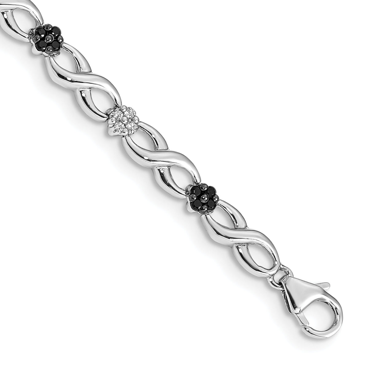14k White Gold White and Black Diamond Flower Infinity Bracelet-BM4628-050-WA