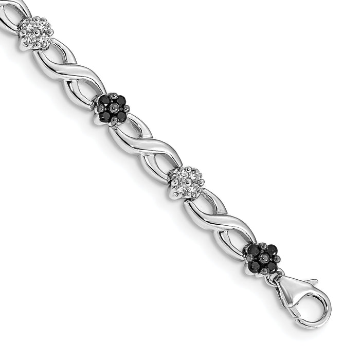 14k White Gold White and Black Diamond Flower Infinity Bracelet-BM4629-100-WA
