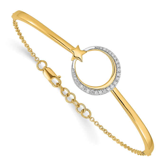 14k Polished Moon and Star Diamond 7in w/.5in ext Bracelet-BM6789-013-YA