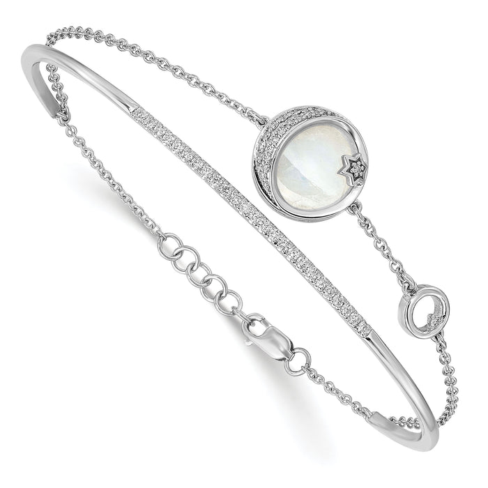 14k White Gold Dia. & Moonstone Moon & Star 7in w/.5in ext Bracelet-BM6843-038-WA