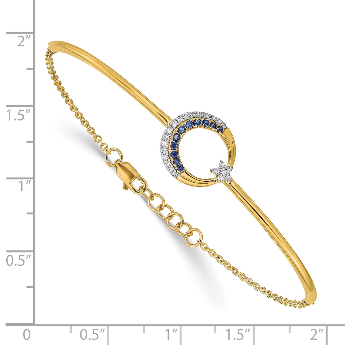 14k Diamond and Sapphire Moon and Star 7in w/.5in ext Bar Bracelet-BM6846-SA-012-YA