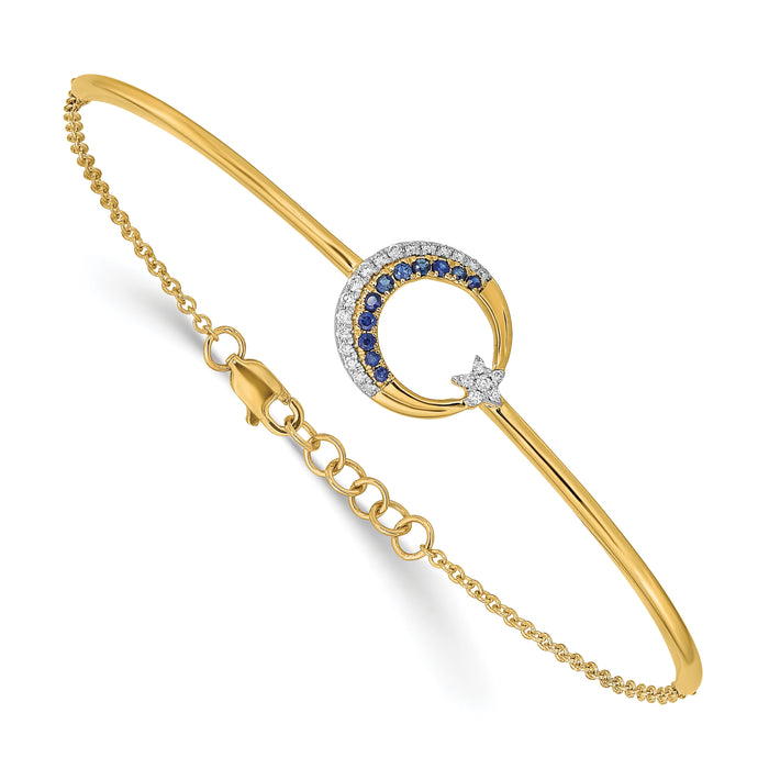 14k Diamond and Sapphire Moon and Star 7in w/.5in ext Bar Bracelet-BM6846-SA-012-YA