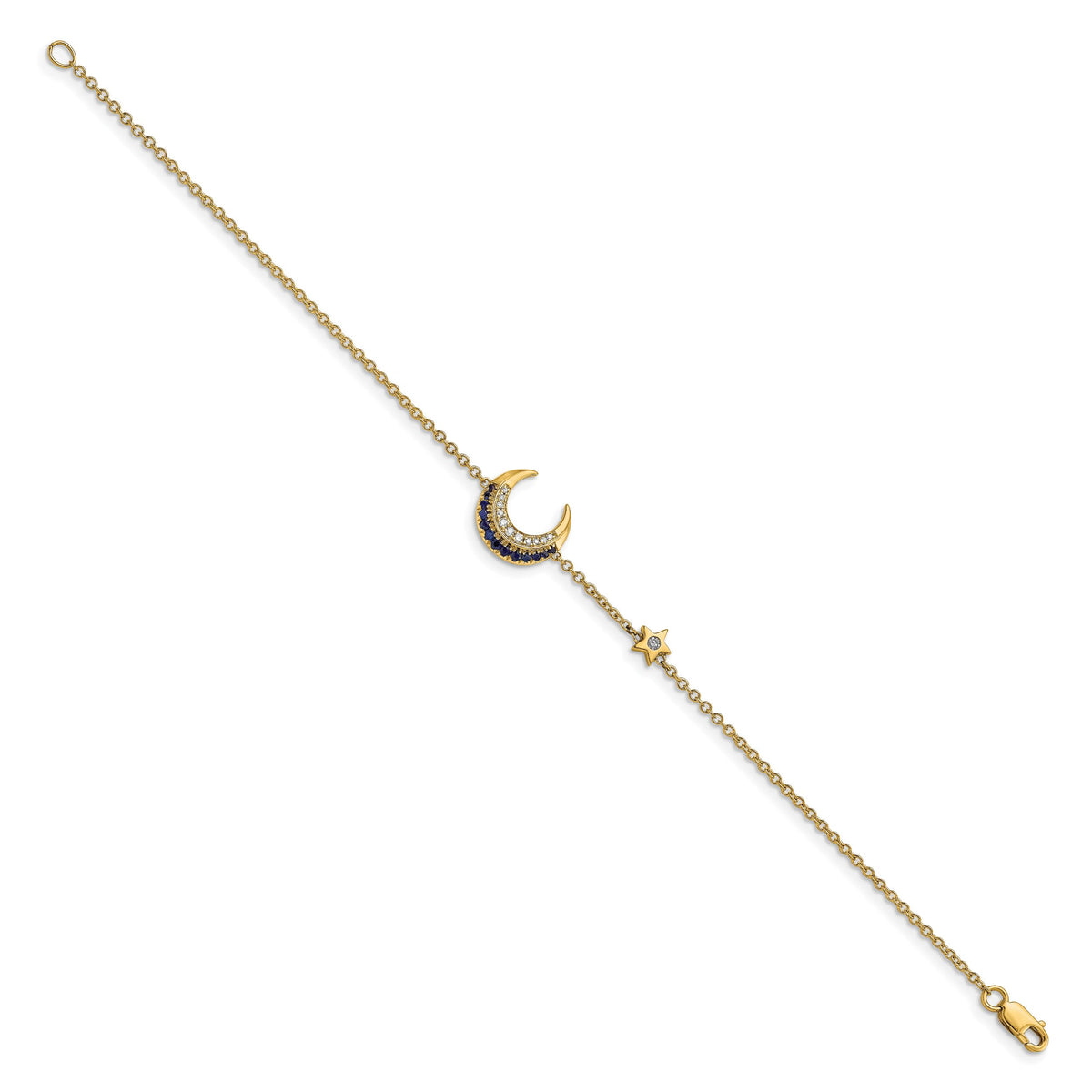 14k Diamond and Sapphire Moon and Star 7in Bracelet-BM6847-SA-007-YA