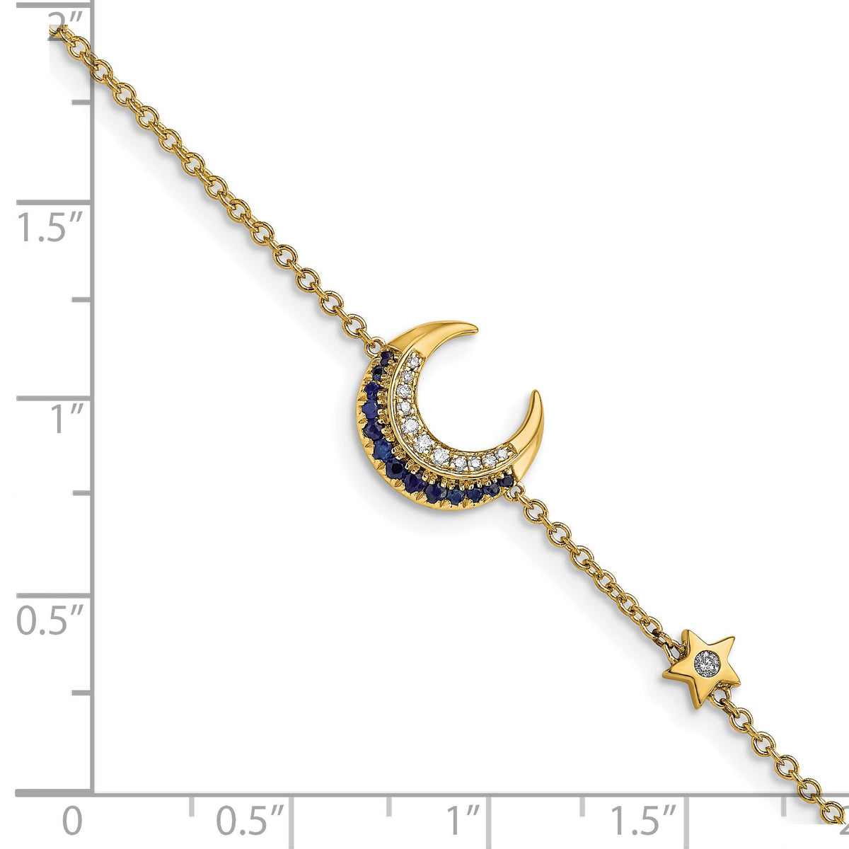 14k Diamond and Sapphire Moon and Star 7in Bracelet-BM6847-SA-007-YA