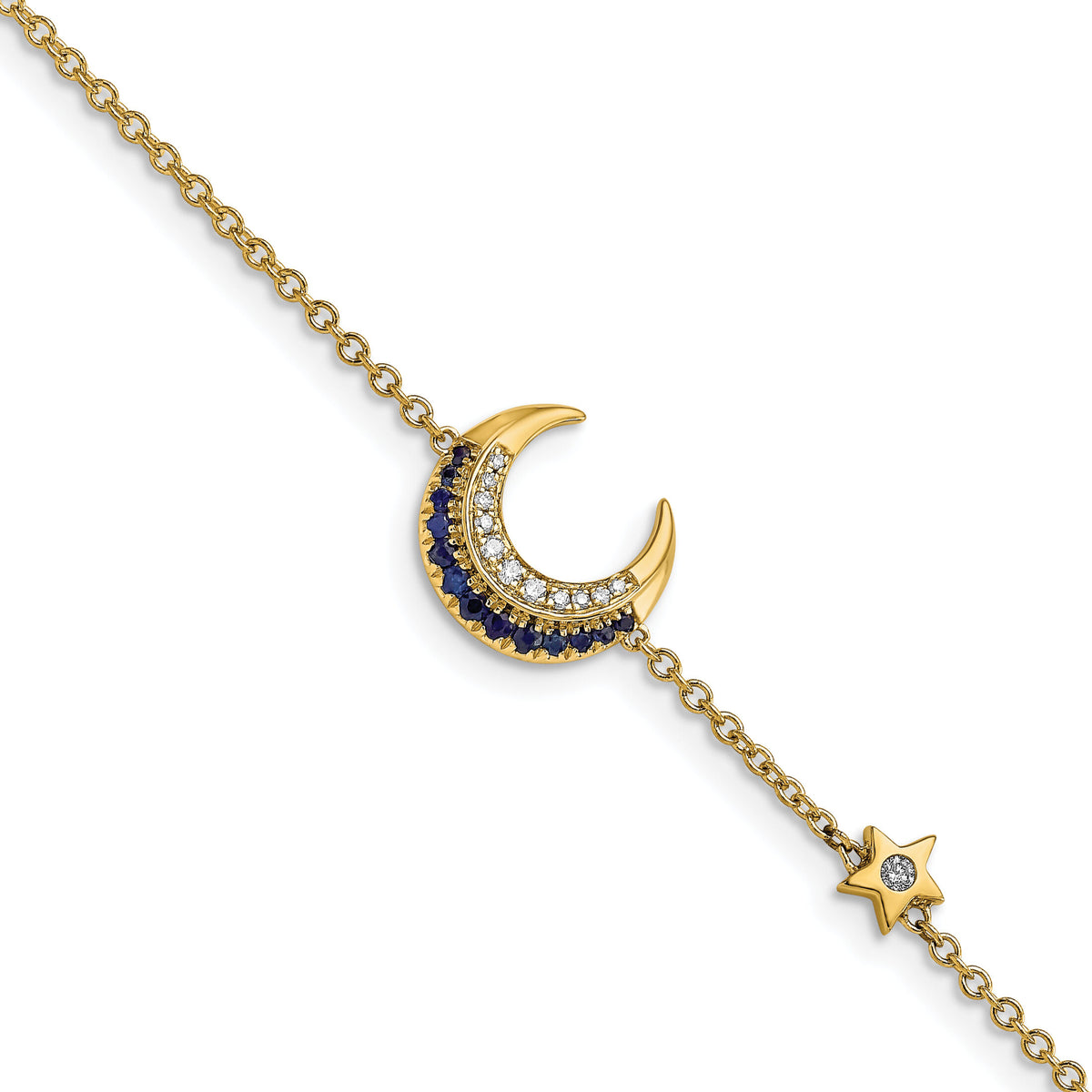 14k Diamond and Sapphire Moon and Star 7in Bracelet-BM6847-SA-007-YA