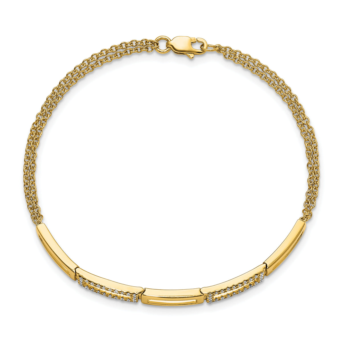 14k Polished Rectangle Link Diamond Double Strand 7in Bracelet-BM6852-024-YA