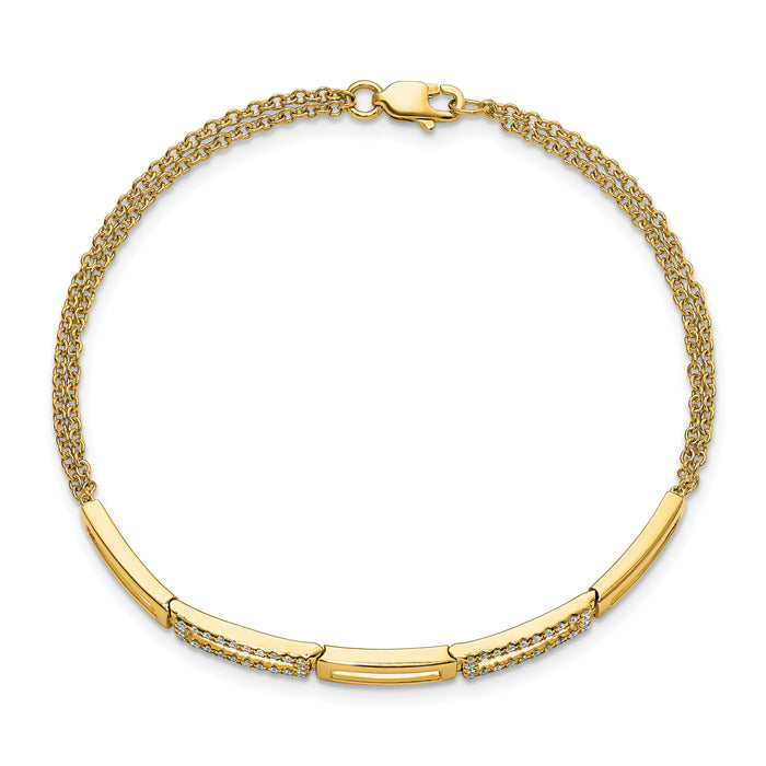 14k Polished Rectangle Link Diamond Double Strand 7in Bracelet-BM6852-024-YA