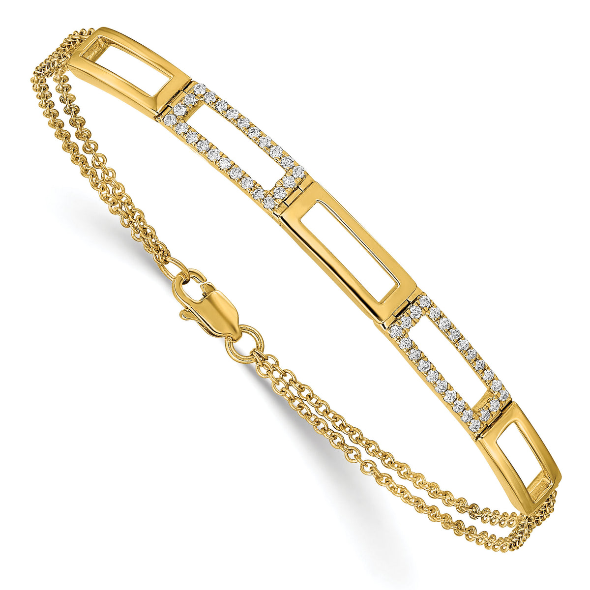 14k Polished Rectangle Link Diamond Double Strand 7in Bracelet-BM6852-024-YA