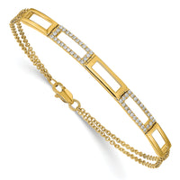 14k Polished Rectangle Link Diamond Double Strand 7in Bracelet-BM6852-024-YA