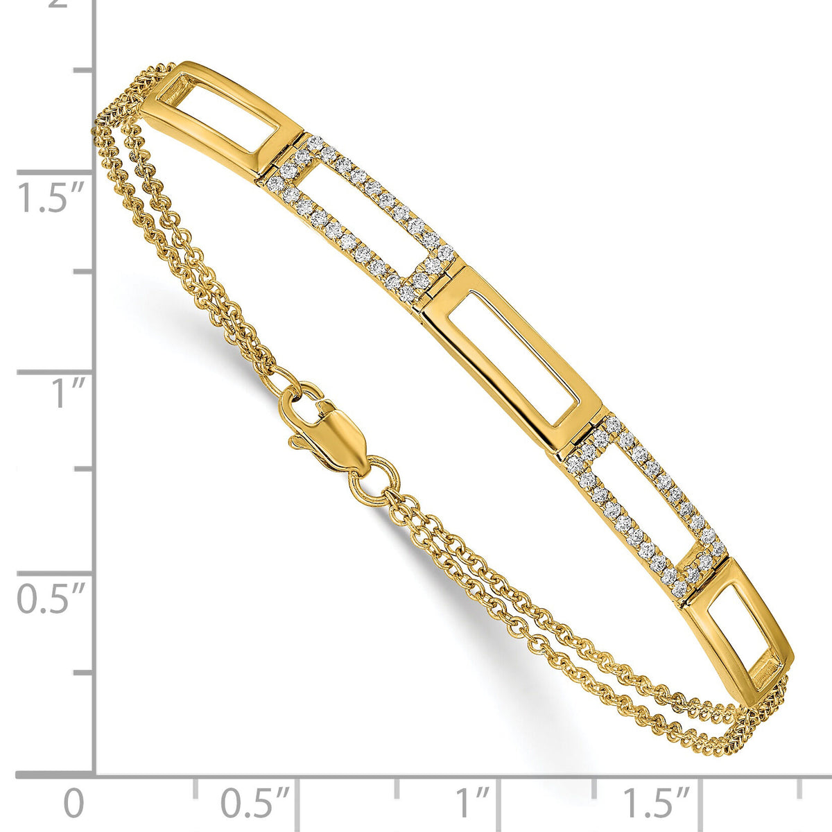 14k Polished Rectangle Link Diamond Double Strand 7in Bracelet-BM6852-024-YA