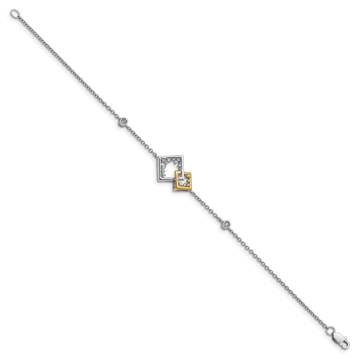 14k Two-tone Polished Double Square Diamond 7in Bracelet-BM6861-015-WYA