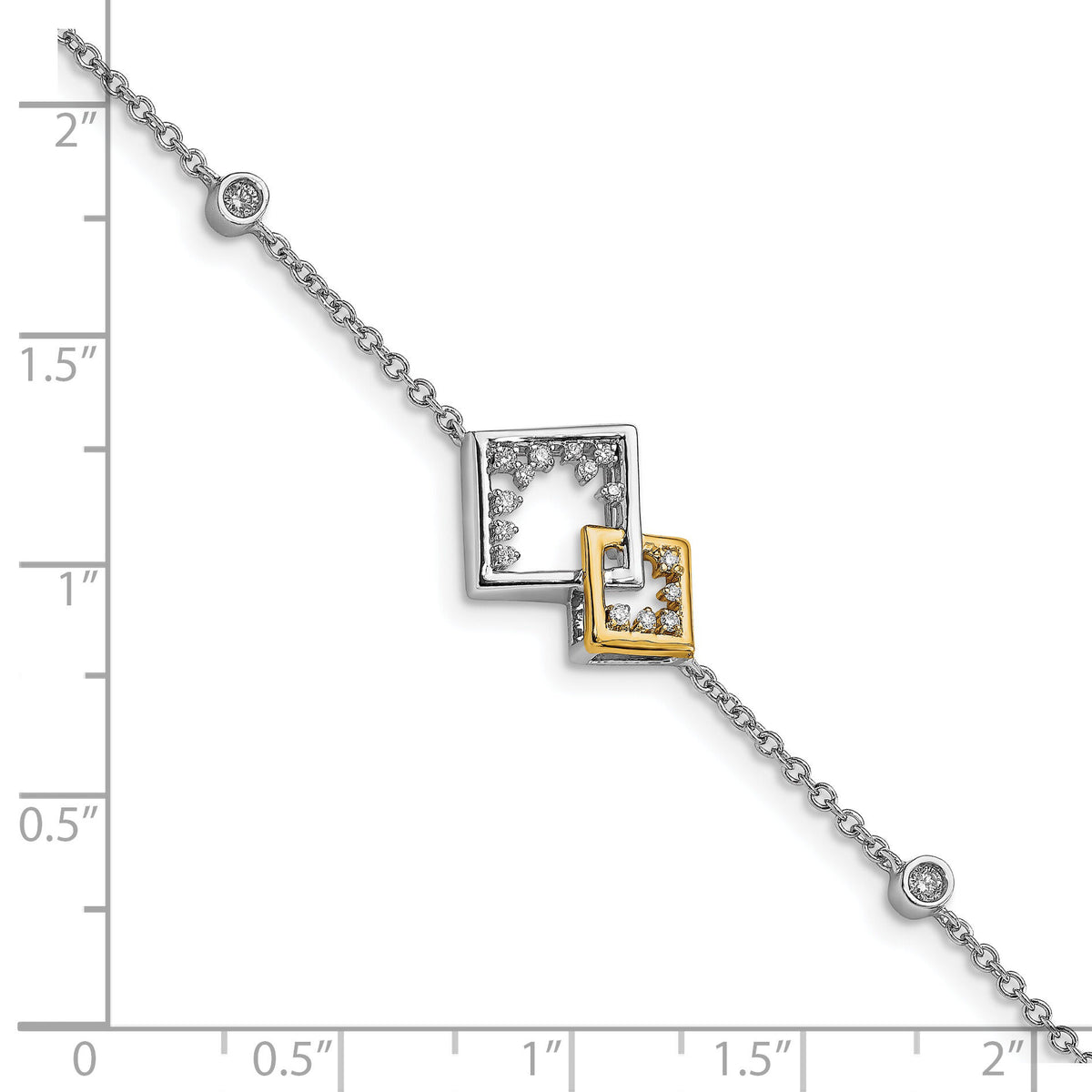 14k Two-tone Polished Double Square Diamond 7in Bracelet-BM6861-015-WYA