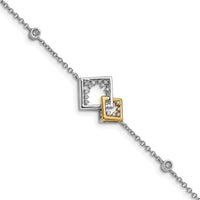 14k Two-tone Polished Double Square Diamond 7in Bracelet-BM6861-015-WYA