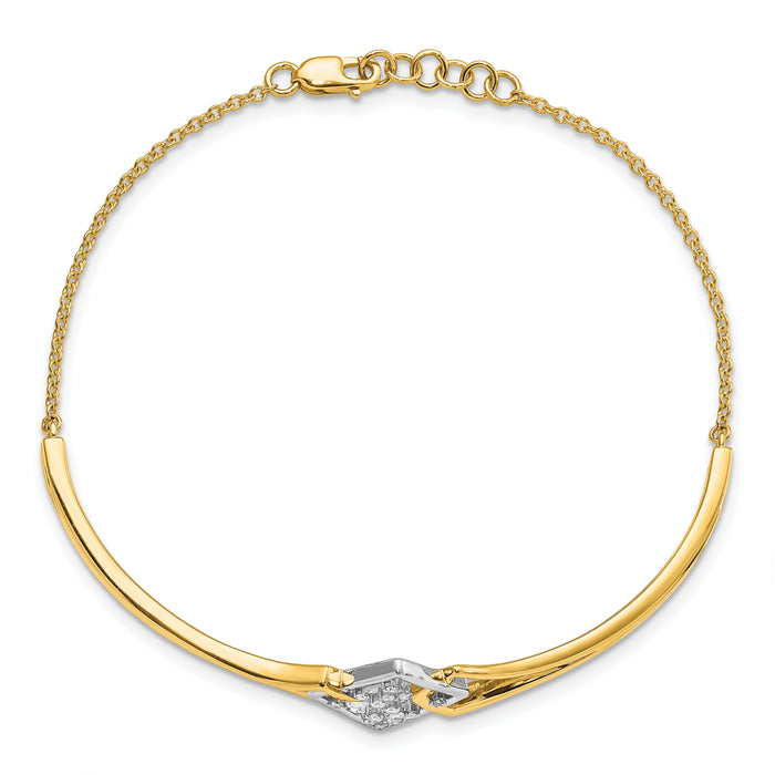 14k Two-tone Fancy Square Diamond Bar 7in w/.5in ext Bracelet-BM6862-012-WYA