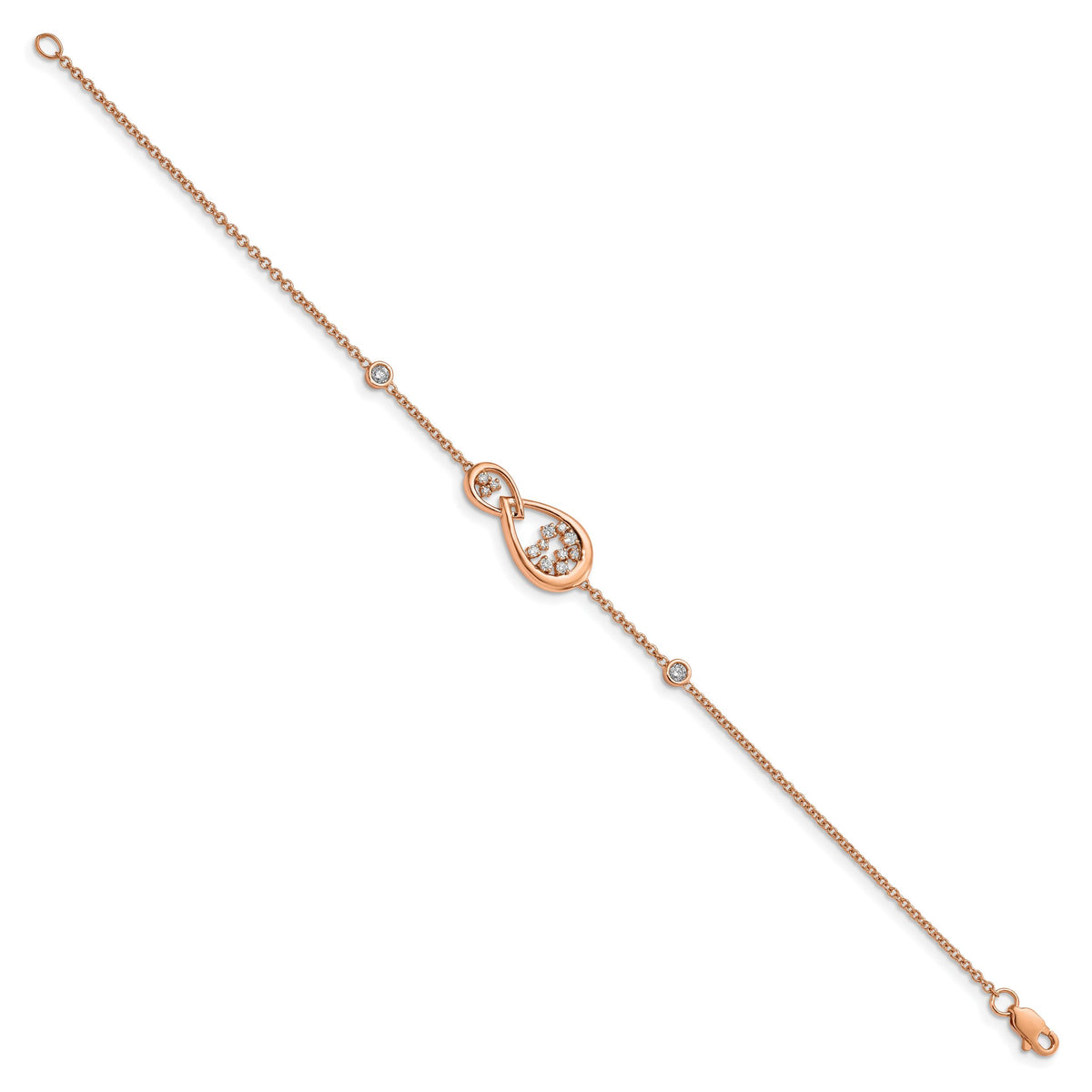 14k Rose Gold Polished Diamond Teardrop 7in Bracelet-BM6863-025-RA