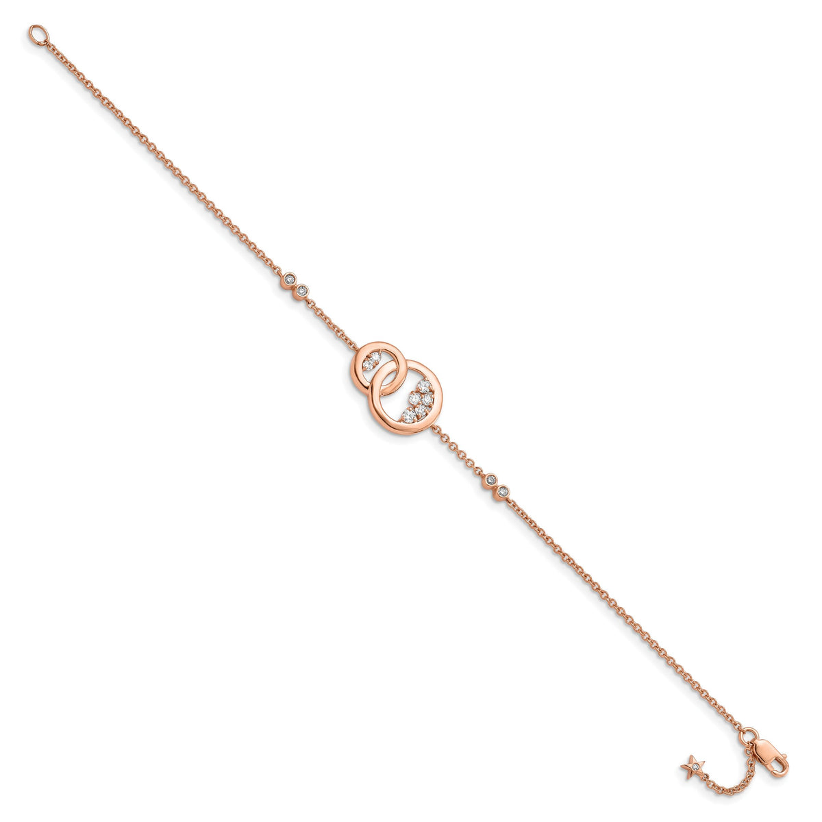 14k Rose Gold Diamond Double Circle w/Star Dangle 7in Bracelet-BM6869-033-RA