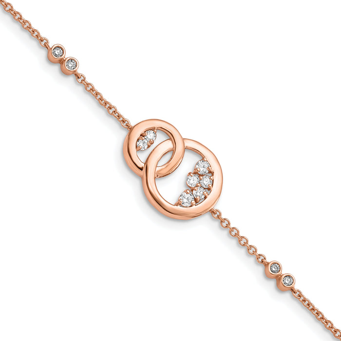 14k Rose Gold Diamond Double Circle w/Star Dangle 7in Bracelet-BM6869-033-RA