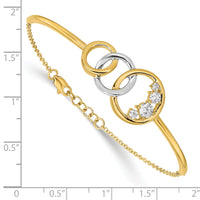 14k Two-tone Polished Diamond Trple Circle Bar 7in w/.5 ext Bracelet-BM6870-050-YWA