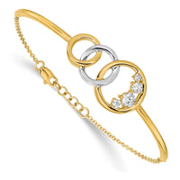 14k Two-tone Polished Diamond Trple Circle Bar 7in w/.5 ext Bracelet-BM6870-050-YWA