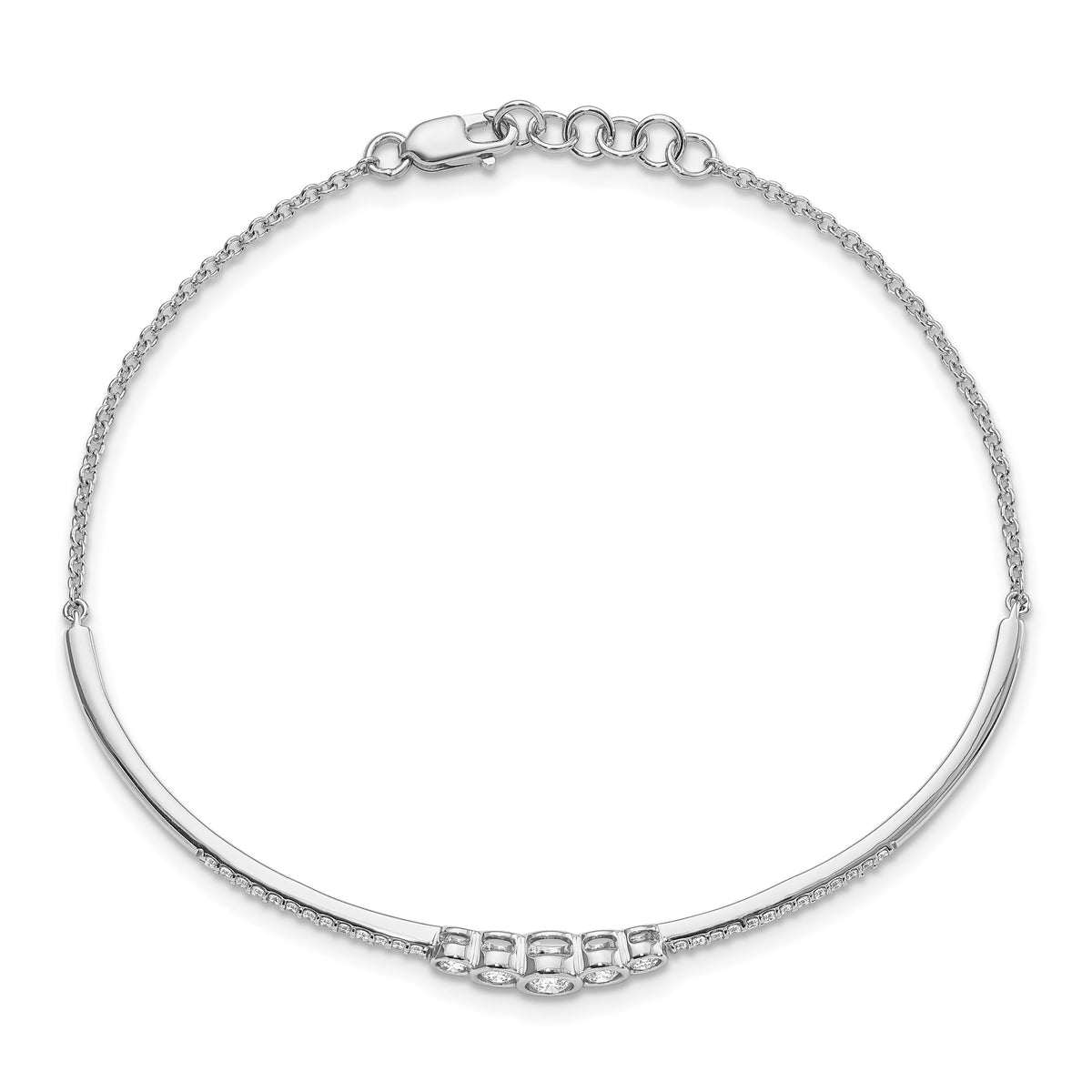 14k White Gold Polished Diamond Bezel Set Bar 7in w/.5 ext Bracelet-BM6873-050-WA